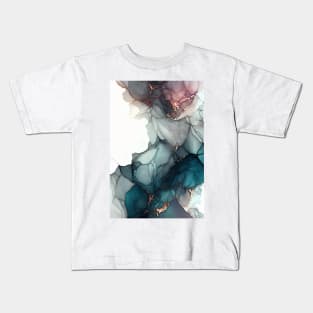 Copper and Turquoise Fusion - Abstract Alcohol Ink Resin Art Kids T-Shirt